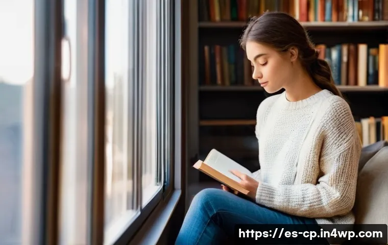 자기 객관화를 위한 일기 쓰기 팁 - **Prompt:** A young woman, approximately 20-25 years old, sits comfortably in a sunlit, cozy corner ...